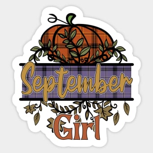 September Girl, Plaid Cottagecore, Autumn Fall Sticker